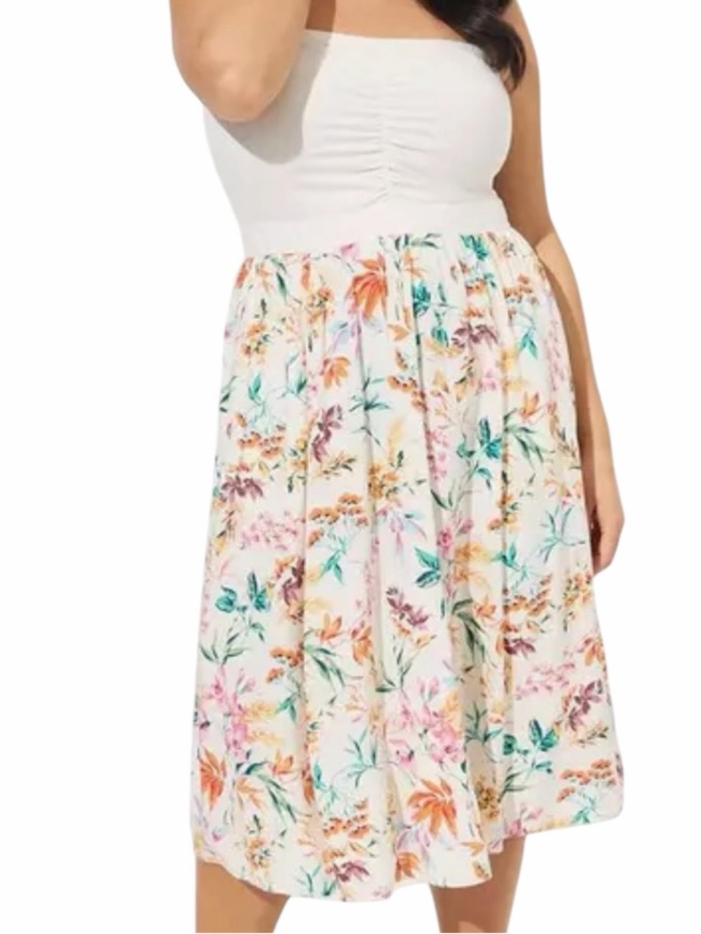 torrid White Floral Challis Midi Sweetheart Neckline Tube Dress 5X